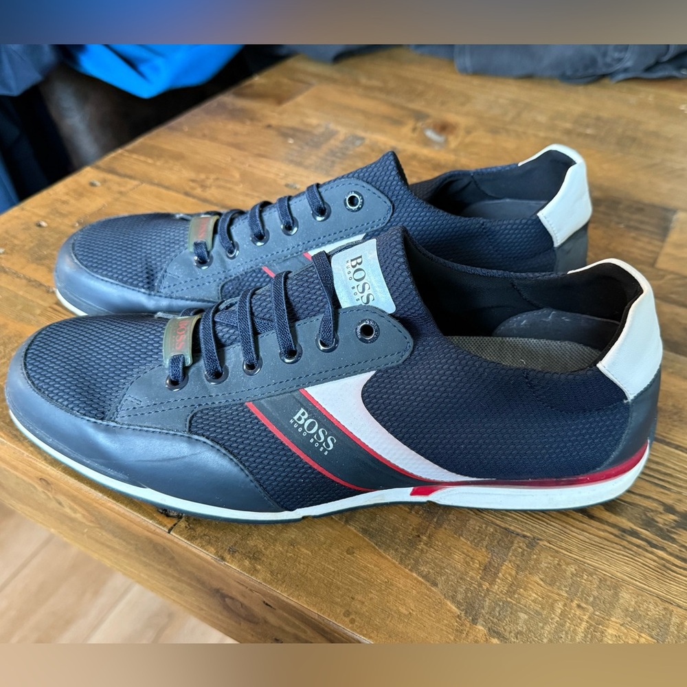 BOSS Men's Blue and White Sneakers